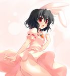  animal_ears black_hair bunny_ears carrot inaba_tewi no_panties red_eyes shin_(new) short_hair solo touhou 