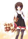  blue_eyes brown_hair kanon misaka_shiori plaid shawl short_hair skirt solo thighhighs yuki_usagi zettai_ryouiki 