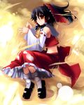  black_hair brown_eyes hakurei_reimu light ribbon shin_(new) short_hair solo touhou 