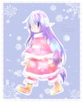  blue_eyes christmas hakobune long_hair multicolored_hair original pointy_ears santa_costume snow solo 