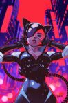  1girl absolute_batman absolute_dc animal_ear_helmet animal_helmet belenortega breasts cat_helmet cat_mask catsuit catwoman catwoman_(absolute_dc) catwoman_(comic) comic_cover commentary cover cover_page dark-skinned_female dark_skin dc_comics english_commentary highres large_breasts leather_suit mask reflective_clothes reflective_mask selina_kyle_(absolute_dc) solo 