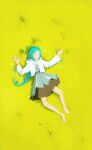  1girl absurdres barefoot black_bow blue_hair bow braid day dress from_above grass highres hooded_shrug lara_greyrat mushoku_tensei on_ground open_mouth shrug_(clothing) sleeping solo tinivast 