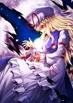  blonde_hair dress gap hair_ribbon hat long_hair ribbon solo touhou uraomote yakumo_yukari yellow_eyes 