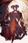  1boy angel_wings asymmetrical_wings black_hair book commentary_request dante_alighieri_(fate) dante_alighieri_(third_ascension)_(fate) demon_wings fate/grand_order fate_(series) flower grey_eyes highres holding holding_book holding_quill kou_jia laurel_crown male_focus mismatched_wings multicolored_hair quill red_hair red_nails robe rose two-tone_hair white_flower white_rose wings 