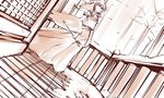  arrow beige bow detached_sleeves dutch_angle hair_bow hair_tubes hakurei_reimu kasuteru monochrome skirt skirt_set snow solo touhou veranda 