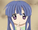  artist_request blue_hair clannad furude_rika higurashi_no_naku_koro_ni long_hair lowres parody purple_eyes seiyuu_connection solo sunohara_mei tamura_yukari 