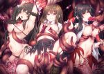  3girls armpits arms_up bikini bikini_bottom_pull black_bikini black_bra black_hair black_panties bow bra breast_sucking breasts brown_hair clenched_teeth clothes_pull cum cum_bubble cum_in_mouth cum_on_body cum_on_hair double_handjob green_eyes hair_ribbon hakama handjob highres japanese_clothes kimono lactation leg_up long_hair medium_breasts miko multiple_girls needle nipples one_eye_closed open_mouth oral original panties red_ribbon restrained ribbon roshin school_uniform shirt short_twintails side-tie_panties side_ponytail skirt slime_(substance) spread_legs stomach_bulge swimsuit teeth tentacle_between_breasts tentacle_pit tentacle_sex tentacles thighhighs tongue tongue_out torn_clothes torn_hakama torn_kimono torn_shirt torn_skirt torn_thighhighs twintails underwear vaginal voice_drama_available white_bow 