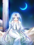  aa_megami-sama belldandy column dress facial_mark forehead_mark moon night night_sky pillar purple_hair sky veil 