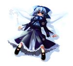  blue_eyes blue_hair blush cirno dress ribbon shin_(new) short_hair solo touhou wings 