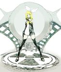  bad_id bad_pixiv_id black_legwear blonde_hair boots dress hair_ribbon kagamine_rin legs niji ribbon roshin_yuukai_(vocaloid) sailor_dress solo standing thigh_boots thighhighs traditional_media vocaloid 