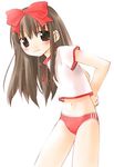  brown_eyes brown_hair buruma child copyright_request gym_uniform hair_ribbon noto_(soranoto) ribbon solo 