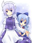  blue_eyes blue_hair cirno hat letty_whiterock multiple_girls purple_hair ribbon short_hair snow touhou wings yuzuki_(yuduame) 