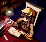  atoshi book bookmark hat long_hair patchouli_knowledge purple_eyes purple_hair reading solo touhou 