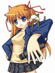  blue_eyes cat hair_ribbon kanon koichi_zikan long_hair microphone orange_hair piro ribbon sawatari_makoto solo 