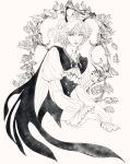  1girl antennae ascot cloak commentary english_commentary greyscale highres juliet_sleeves long_sleeves lunamagoria monochrome puffy_sleeves short_hair solo touhou upper_body wriggle_nightbug 