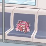  1girl black_bow bow chibi chibi_only commentary_request food hair_bow hairband holding holding_food korean_commentary long_hair lupa_(wuthering_waves) metal_hairband mini_person minigirl monyami pink_hair sitting solo sweet_potato tail wolf_tail wuthering_waves yellow_eyes 