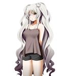  arms_behind_back bare_shoulders brown_eyes camisole chemical-x duplicate eyepatch kirakishou long_hair older rozen_maiden shorts silver_hair solo very_long_hair 
