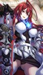  1girl :d absurdres ahoge ass_visible_through_thighs black_dress black_gloves black_panties blue_fire blue_hair breasts colored_inner_hair commentary_request detached_sleeves dress elizabeth_rose_bloodflame elizabeth_rose_bloodflame_(1st_costume) fire fire_on_chest gloves gradient_hair greatsword hand_on_own_hip highres hololive hololive_english huge_ahoge indoors large_breasts long_hair looking_at_viewer multicolored_hair open_mouth panties panty_peek planted planted_sword red_eyes red_hair short_dress sidelocks single_thighhigh smile solo sword teeth teku_(2nd_escape) thighhighs thorn_(elizabeth_rose_bloodflame) underwear upper_teeth_only very_long_hair virtual_youtuber weapon white_dress white_thighhighs 