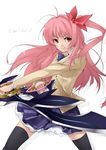  aize chaos;head one_side_up pink_hair sakihata_rimi school_uniform solo sword thighhighs weapon zettai_ryouiki 