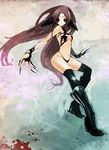  aqua_eyes bad_id bad_pixiv_id boots claws copyright_request duca long_hair purple_hair solo thighhighs 