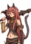 animal_ears bad_id bad_pixiv_id branch_(blackrabbits) buront buront_(cosplay) cosplay final_fantasy final_fantasy_xi long_hair megurine_luka mithra navel parody red_hair sketch solo sword tail vocaloid weapon 