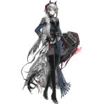  1girl animal_ears arknights artist_request black_boots blue_jacket boots braid expressionless full_body grey_hair hand_on_own_hip high_heel_boots high_heels highres holding holding_shield horse_ears horse_girl horse_tail jacket long_hair low_ponytail multicolored_eyes official_art pants ponytail shield shoulder_pads silka_(arknights) solo tachi-e tail third-party_source tight_clothes tight_pants transparent_background 