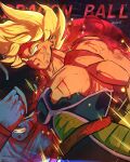  1boy 2kartz absurdres armor bardock broken_armor commentary cross_scar dragon_ball dragon_ball_z highres male_focus monkey_boy monkey_tail saiyan saiyan_armor scar scar_on_cheek scar_on_face solo spiked_hair super_saiyan super_saiyan_1 tail tail_around_own_waist 