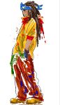  1boy baggy_pants bandana brown_hair chinese_commentary commentary_request dark-skinned_male dark_skin dreadlocks full_body hand_in_pocket headband highres long_hair looking_to_the_side male_focus mrsheep73944948 original pants red_bandana shirt simple_background solo standing white_background yellow_shirt 