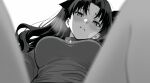  1girl ai-generated black_hair blush commentary fate_(series) highres long_hair looking_at_viewer ribbon ringsang solo tohsaka_rin 