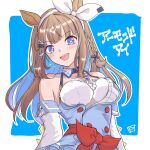  +_+ 1girl almond_eye_(the_changer)_(umamusume) almond_eye_(umamusume) animal_ears bare_shoulders blue_dress blue_eyes blush bow_hairband braid braided_sidelocks breasts brown_hair buttons checkered_collar colored_inner_hair commentary_request detached_sleeves double-breasted dress hair_ornament hairband hairclip highres horse_ears horse_girl long_hair looking_at_viewer medium_breasts multicolored_hair open_mouth panch4989new red_buttons sidelocks smile solo symbol-shaped_pupils teeth umamusume upper_body upper_teeth_only white_hairband x-shaped_pupils 