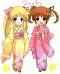  2girls fate_testarossa japanese_clothes kimono lyrical_nanoha mahou_shoujo_lyrical_nanoha multiple_girls new_year shiwo takamachi_nanoha 