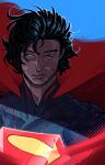  1boy absolute_dc absolute_superman absurdres bodysuit cape dc_comics grey_bodysuit highres kyo_yukanna male_focus multicolored_suit red_cape solo superhero_costume superman_(absolute_dc) superman_logo taut_bodysuit taut_clothes two-tone_suit 