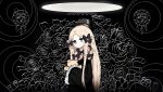  1girl abigail_williams_(fate) absurdres ameamaikafe black_dress blonde_hair blue_eyes commentary_request dress expressionless fate/grand_order fate_(series) flower hat highres long_hair looking_at_viewer solo stuffed_animal stuffed_toy teddy_bear very_long_hair 
