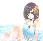  bad_id bad_pixiv_id blue_eyes brown_hair camisole copyright_request flat_chest hair_ornament ogura solo water wet wet_clothes 