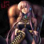  blue_eyes boots breasts crossed_legs headphones headset kayu knee_boots large_breasts long_hair megurine_luka microphone pink_hair sitting solo thighhighs vocaloid 