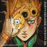  1boy blonde_hair bug commentary_request compound_eyes giorno_giovanna giorno_giovanna's_pose gold_experience gold_experience_requiem gold_skin highres jojo_no_kimyou_na_bouken jojo_pose ladybug ladybug_brooch ladybug_ornament male_focus max16881 smile stand_(jojo) vento_aureo victory_rolls wing_ornament 