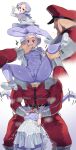  1girl absurdres blonde_hair breasts capelet commentary_request escoffion fingerless_gloves gloves hat highres ingrid_(capcom) long_hair m._bison mary_janes mocomori muscular pantyhose peaked_cap purple_capelet purple_pantyhose rape red_eyes shoes skirt spread_legs street_fighter street_fighter_6 vaginal wide_spread_legs 