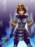  armor brown_hair g_evolve purple_eyes sengoku_musou sengoku_musou_2 short_hair solo sword tachibana_ginchiyo weapon 