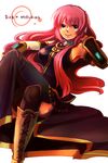  blue_eyes crossed_legs hashimochi long_hair lying megurine_luka pink_hair smile solo thighhighs vocaloid 