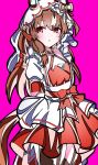  1girl animal_ears black_garter_straps black_thighhighs blush breasts brown_hair collarbone commentary_request detached_sleeves dress ear_covers garter_straps hair_between_eyes hair_ornament highres horse_ears horse_girl horse_tail kikkasoon long_hair looking_at_viewer multicolored_hair parted_lips red_dress red_eyes ribbon simple_background small_breasts solo still_in_love_(scarlet_vow_raiment)_(umamusume) still_in_love_(umamusume) streaked_hair tail thighhighs umamusume veil white_streaks white_veil 