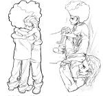  2boys afro brothers commentary controller cornrows full_body game_controller greyscale highres holding holding_controller holding_game_controller huey_freeman hug male_focus monochrome mrsheep73944948 multiple_boys playing_games playing_video_games riley_freeman siblings simple_background tank_top the_boondocks white_background 