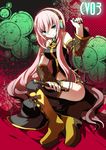  blue_eyes boots headphones kamiyoshi_rika knee_boots long_hair megurine_luka navel pink_hair smile solo thighhighs very_long_hair vocaloid whip 