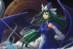  chain green_eyes green_hair hat koto_tsubane long_hair mima solo touhou wings wizard_hat 