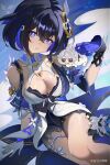  3girls absurdres black_hair blue_eyes blue_gloves blue_hair breasts bronya_zaychik character_request chinese_commentary closed_mouth commentary_request dress gloves hair_between_eyes hair_ornament highres honkai_(series) honkai_impact_3rd looking_at_viewer medium_breasts multiple_girls ponytail seele_vollerei seele_vollerei_(wings_of_panacea) short_hair white_gloves white_hair yuan_zhen 
