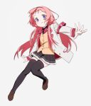  1girl absurdres aeng_(ggoeng_ouo) armband commentary full_body highres jacket loafers long_hair looking_at_viewer nijisanji open_clothes open_jacket pink_hair purple_eyes school_uniform shoes skirt smile solo suo_sango suo_sango_(1st_costume) thighhighs untranslatable_commentary zettai_ryouiki 