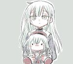  1girl 8_(asahati) bang_dream! bang_dream!_it's_mygo!!!!! black_dress blush blush_stickers commentary dress frown green_background green_eyes green_hair holding holding_stuffed_toy long_hair long_sleeves mortis_(bang_dream!) mortis_(costume)_(bang_dream!) outline self_cosplay simple_background sketch solo stuffed_toy untranslatable_commentary upper_body wakaba_mutsumi wakaba_mutsumi_(doll) white_outline 