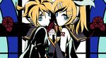  1girl artist_request blonde_hair blue_eyes brother_and_sister detached_sleeves headset holding_hands kagamine_len kagamine_rin nail_polish parody rozen_maiden siblings twins vocaloid yellow_nails 