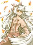  collared_shirt fire flame fujiwara_no_mokou kuzumiya_yuyu long_hair looking_at_viewer ofuda pants shirt silver_hair simple_background solo standing suspenders touhou very_long_hair white_background 