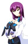  2girls animal_ears artist_request breasts bunny_ears child grin highres kouzuki_yuuko multiple_girls muvluv muvluv_alternative purple_hair q_paraya red_eyes silver_eyes silver_hair smile white_hair yashiro_kasumi 