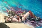  beach blood breasts brown_hair gecko4488 injury kantai_collection large_breasts mutsu_(kantai_collection) nipples short_hair solo tears torn_clothes 